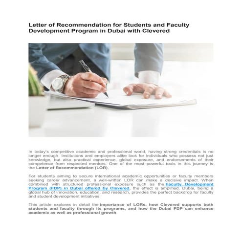 Letter of Recommendation for Students and Faculty Development Program ...