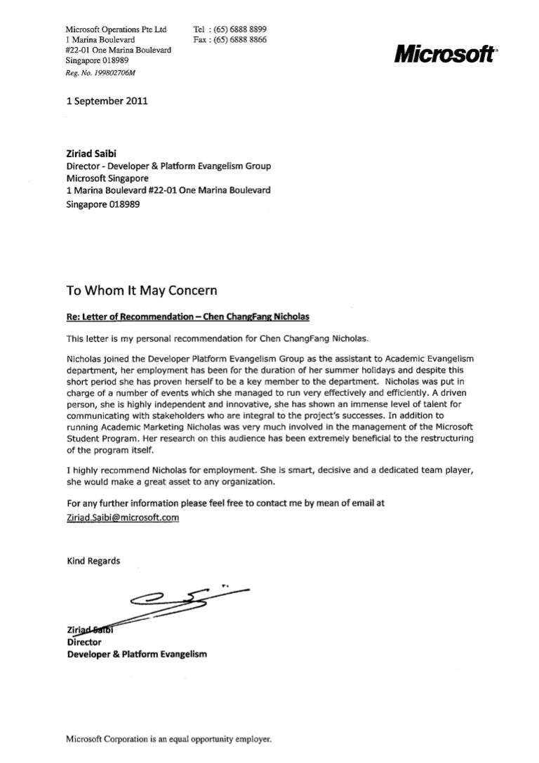 letter of recommendation microsoft what to provide for letter of recommendation