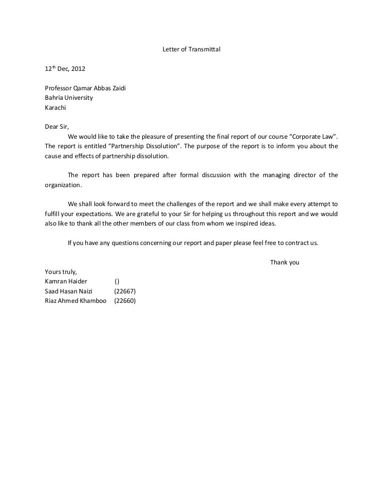 letter of transmittal letter of transmital