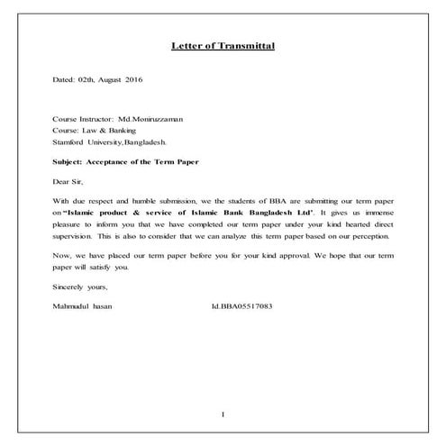 Letter of transmitter