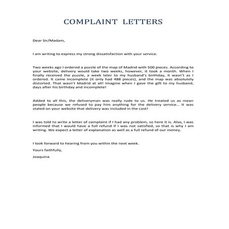 Letters of complaint