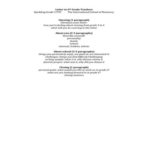 Letter to 6th grade teachers