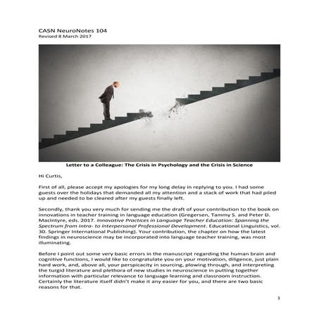 Letter to a Colleague: The Crisis in Psychology and the Crisis in Science