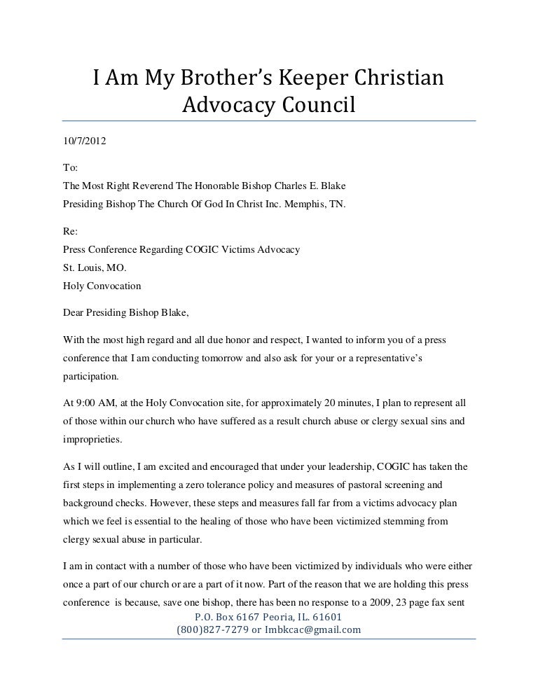 Pre Press Conference Letter To Bishop Blake