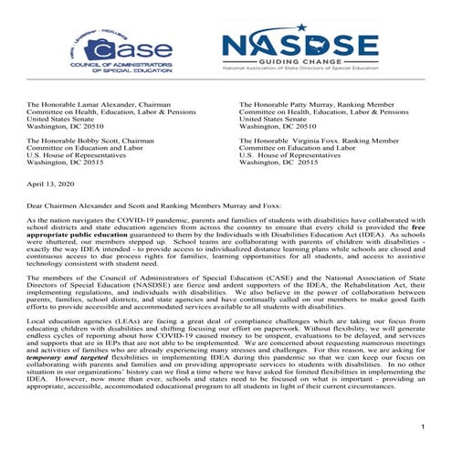 Letter to congress re flexibilities needed 041320