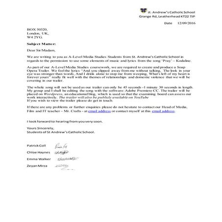 Letter to record label