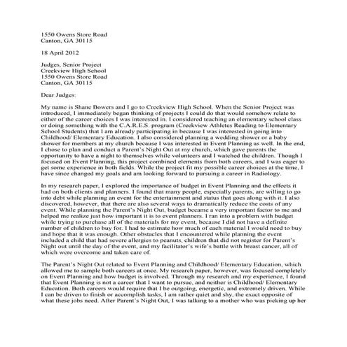 Letter to the Judges