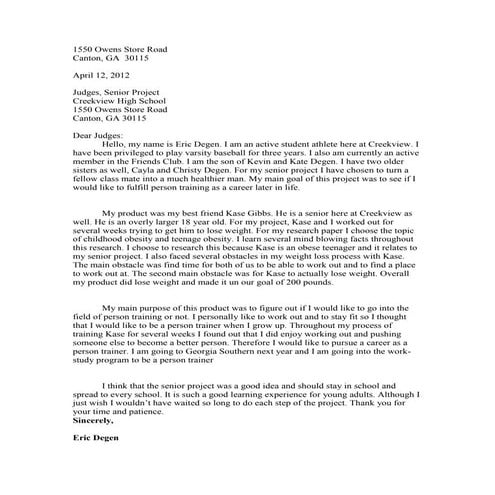 Letter to the judges