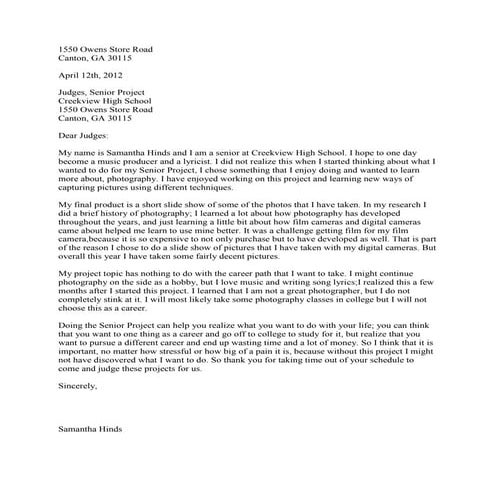 Letter to the judges