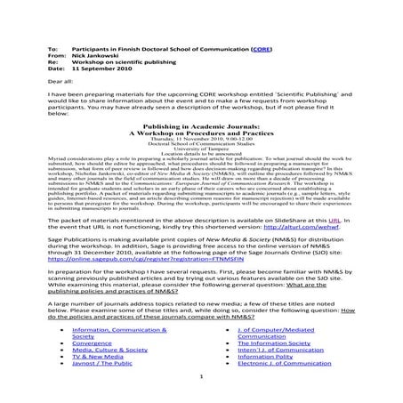 Letter to CORE workshop participants, jankowski, 11sept2010