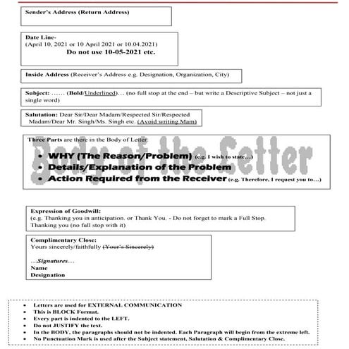 Formal Letter- CBSE Format - English  - Block Format