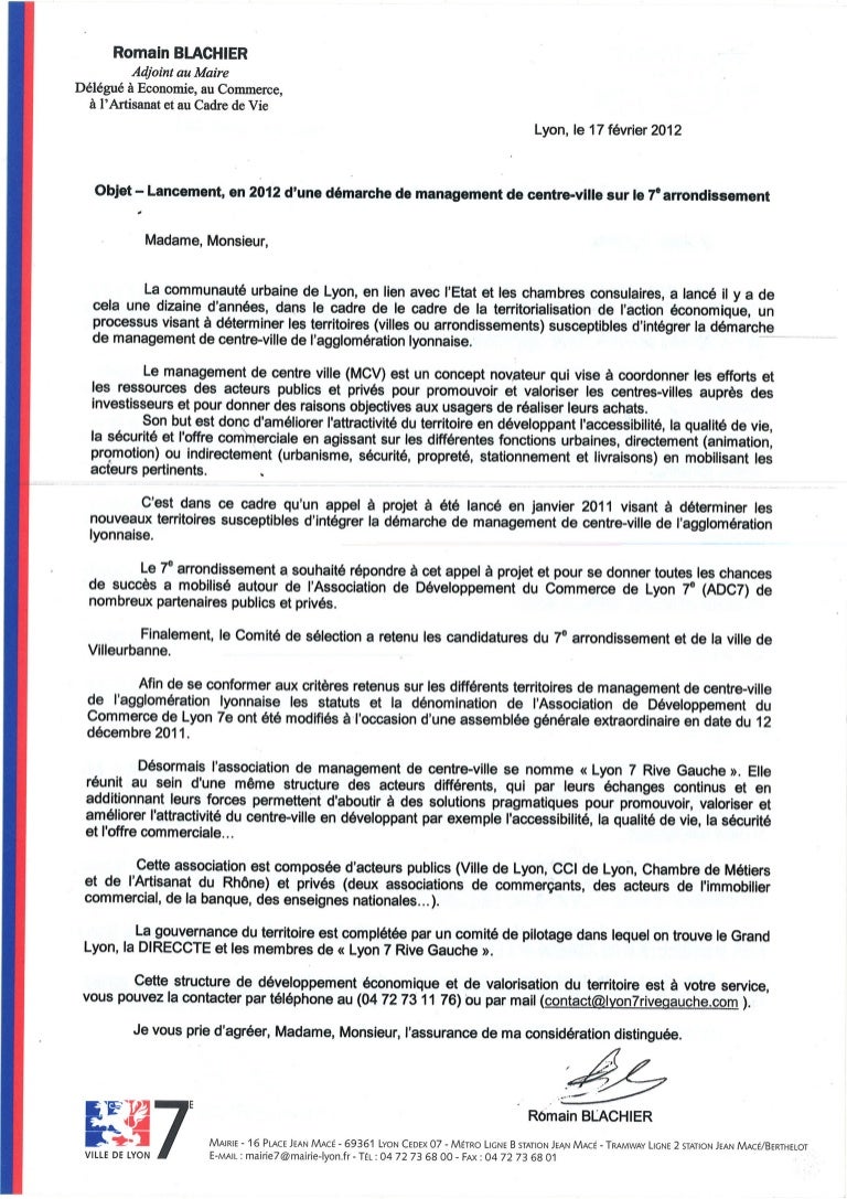 Lettre de présentation du management de centreville Lyon 7