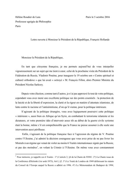 Lettre ouverte au président de la république