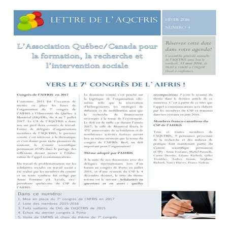 Lettre de l'AQCFRIS 2016 - no 4