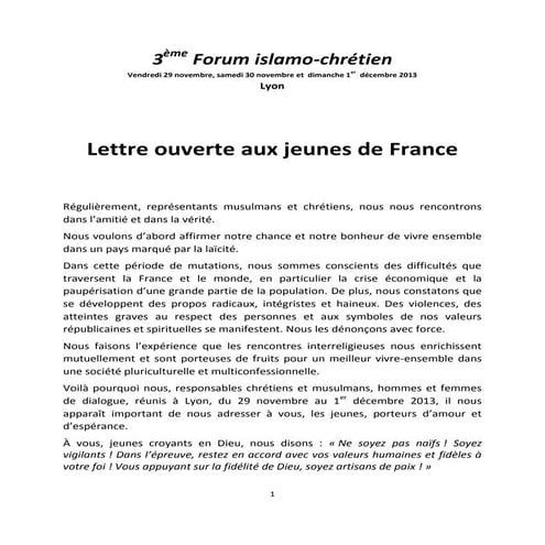Lettre ouverte aux jeunes