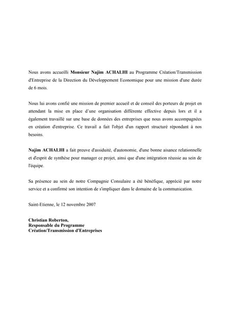 Lettre De Recommandation