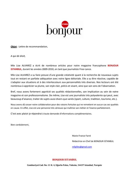 Lettre De Recommandation
