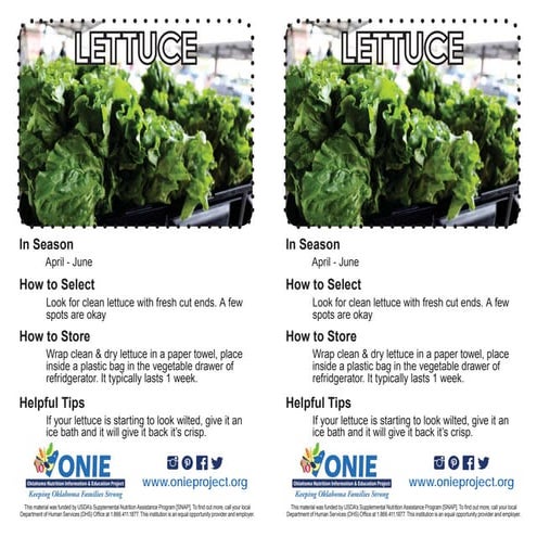 Lettuce Recipe Card