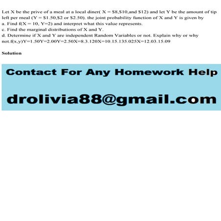 Let X be the prive of a meal at a local diner( X = $8,$10,and $12) a.pdf