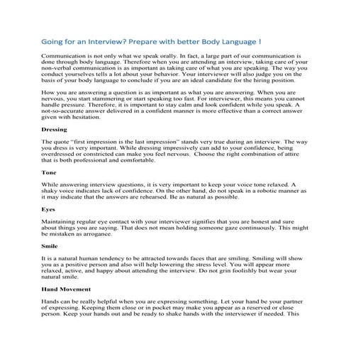 Body language during an interview | PPTX