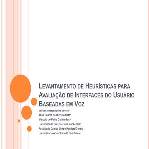 Levantamento De  Heurísticas Para  Avaliação De  Interfaces Do