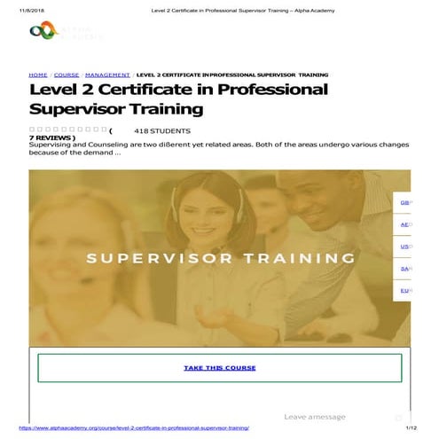 Level 2 Certificate in Professional Supervisor Training – Alpha Academy