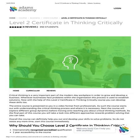 Level 2 certificate in thinking critically - Adams Academy