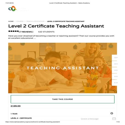 Level 2 certificate teaching assistant - Alpha Academy