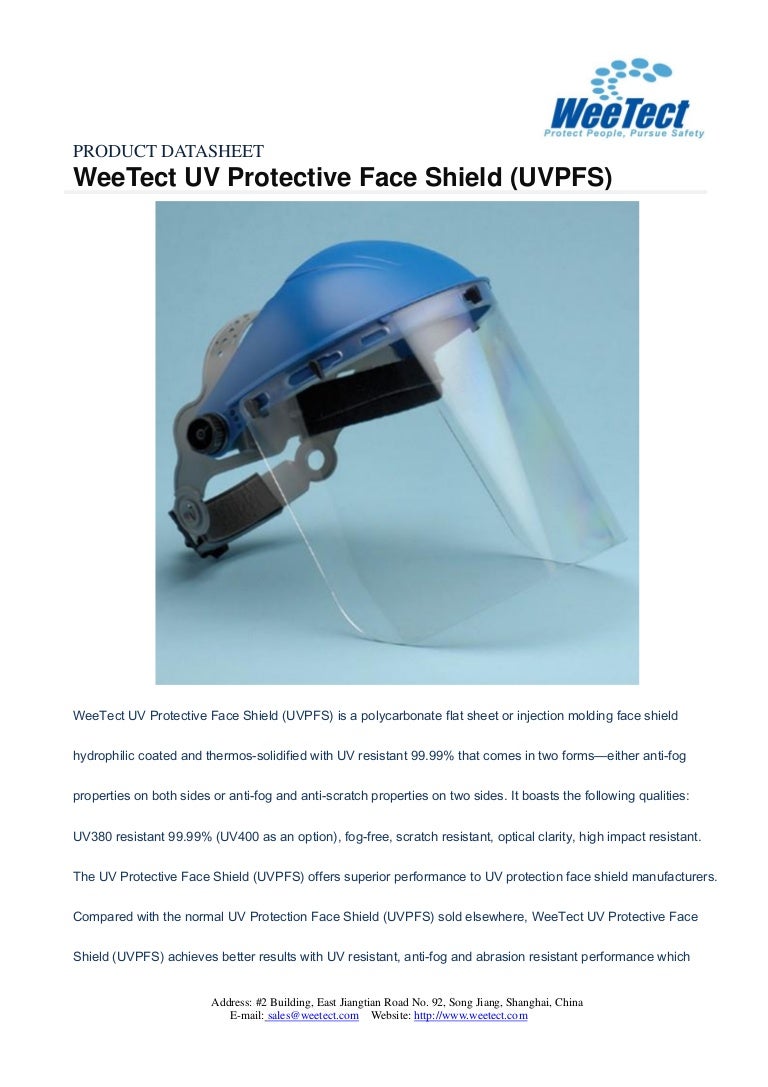 UV protection face shield