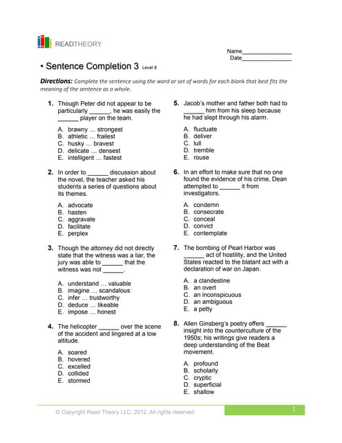 Worksheets Read Theory Llc english comprehnsion level 6 passage 6