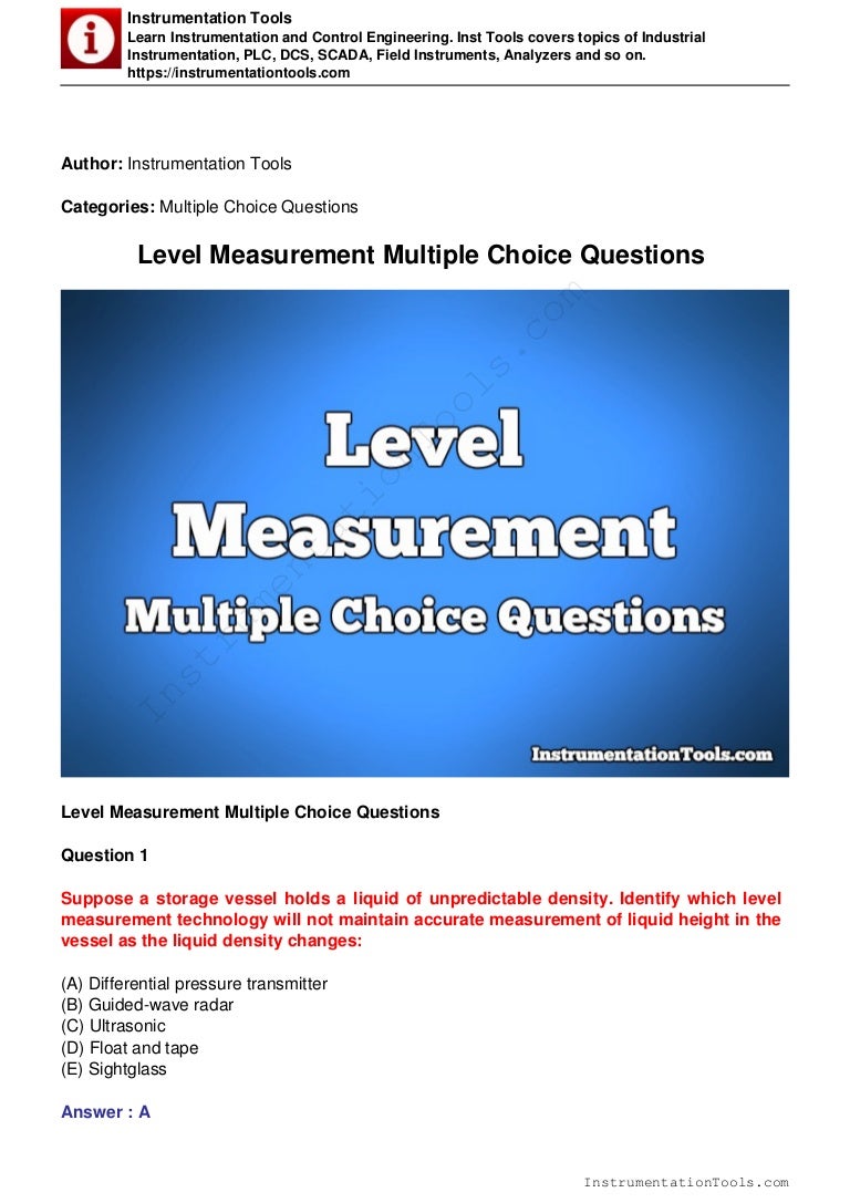 Level measurement MCQ