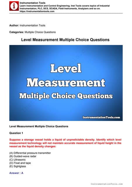 Pressure Measurement Mcq Pdf