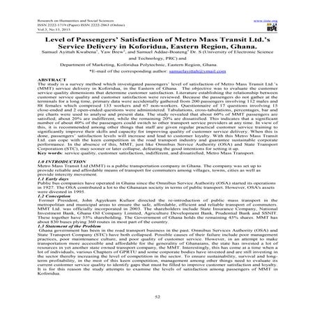 Level of passengers’ satisfaction of metro mass transit ltd.’s service delive...