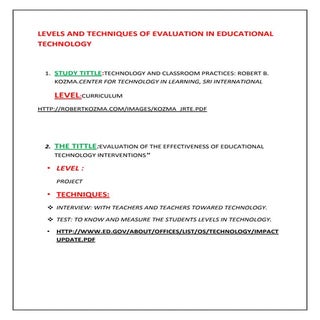 Levels and techniques of evaluation...