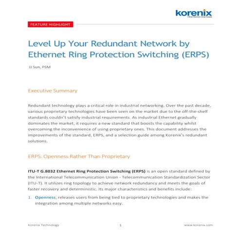 Levels Up Your Redundant Network By ERPS - Redundant Technology 2019