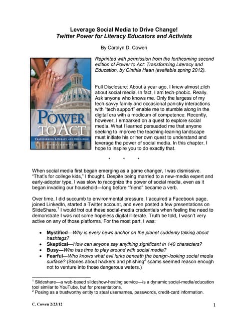 Leverage Social Media 2 Drive Change: Twitter Power 4 Literacy ...
