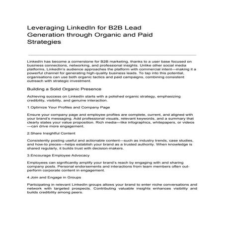 Leveraging LinkedIn for B2B Lead Generation through Organic and Paid Strategi...
