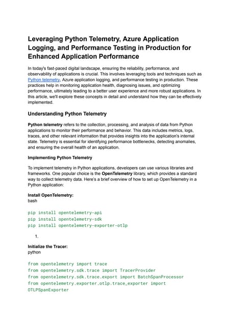 Leveraging Python Telemetry, Azure Application Logging, and Performance Testing in Production for Enhanced Application Performance.pdf