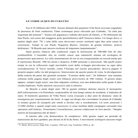 Le verdi acque di Cubatao (storia di contaminazione chimica nel Brasile)