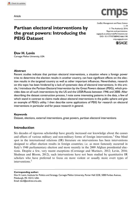 Dov Levin - Partisan electoral interventions by the great powers: Introducing...