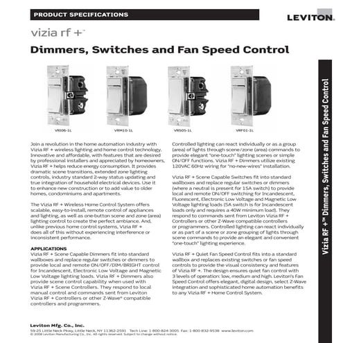 Leviton vrf01 1 lz product manual and setup guide | PDF