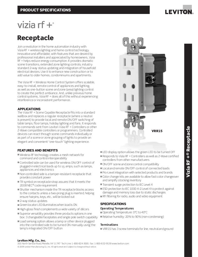 Leviton Vrr15 1 Lz Product Specification Bulletin
