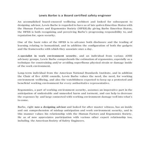 Lewis barbe is a board certified safety engineer