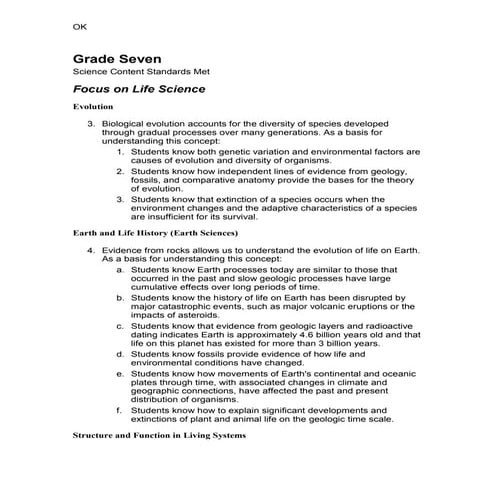 Lewis tech unit grade seven science content standards met