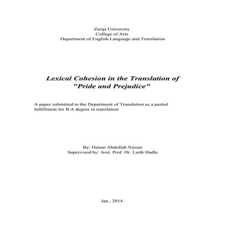 Lexical cohesion in the translation of Pride and Prejudice by Hanan Nassar  