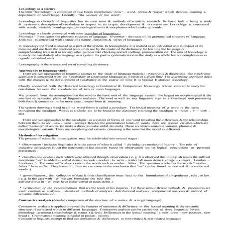 Lexicology as a science