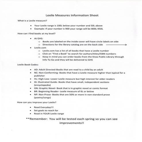 Lexile information sheet | PDF