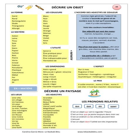 Lexique  decrire un objet- un paysage (A2)