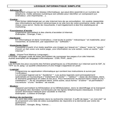 Lexique informatique simplifie | PDF
