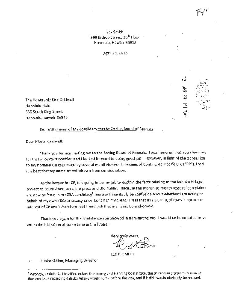 Lex Smith Letter
